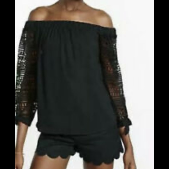 Express Off The Shoulder Burgundy Crochet Sleeve - Picture 4 of 10